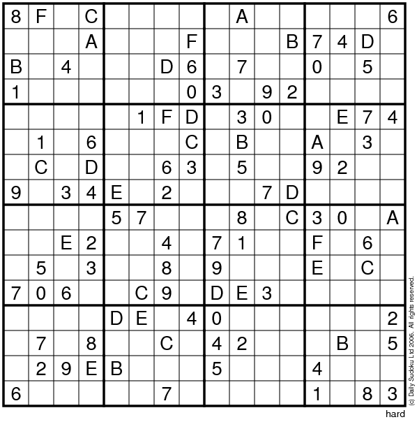Free Printable 16 X 16 Sudoku Puzzles
